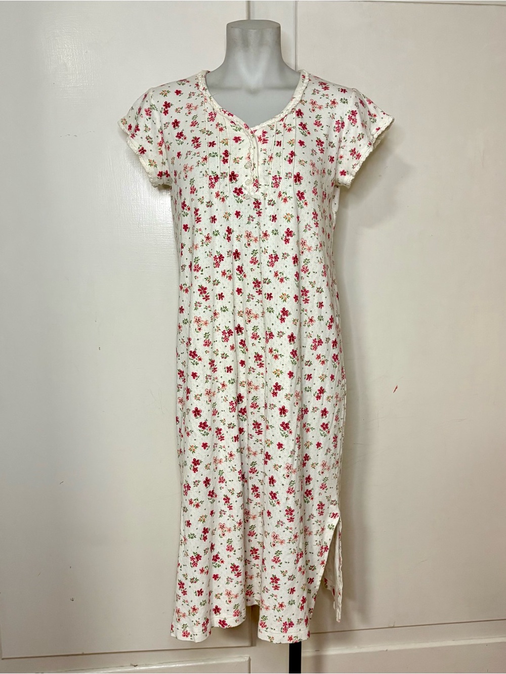 Vintage 90s Charter Club Knit Cotton Floral Short Sleeve Nightgown